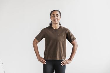 Nobull Heavyweight Pocket Boxy Women's T Shirts Chocolate | Australia (LV7816)